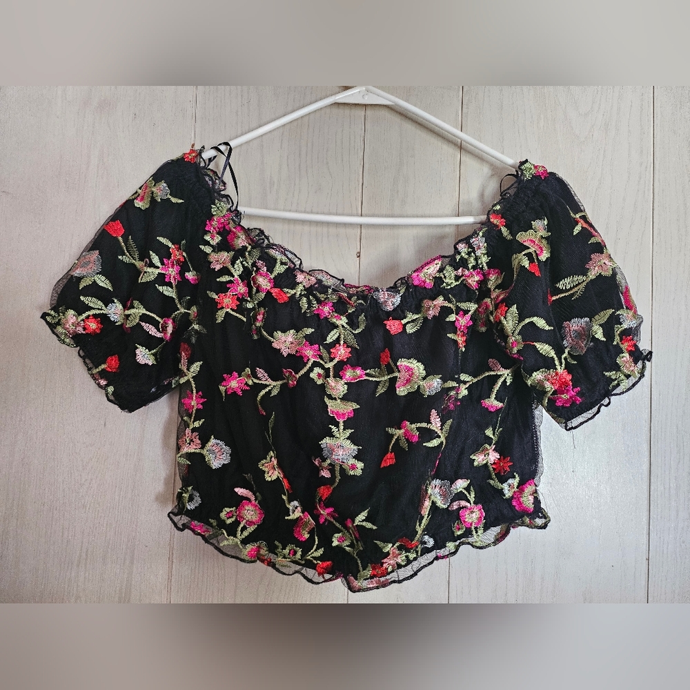 Ambiance crop top with embroidery size large NWOT